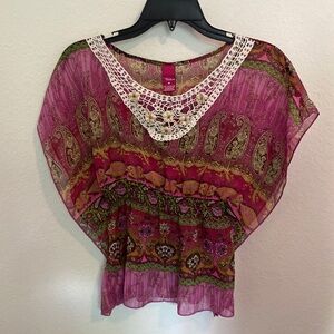 Forever Orchid 🌸3/$20 pink paisley sheer boho kerchief top, size M